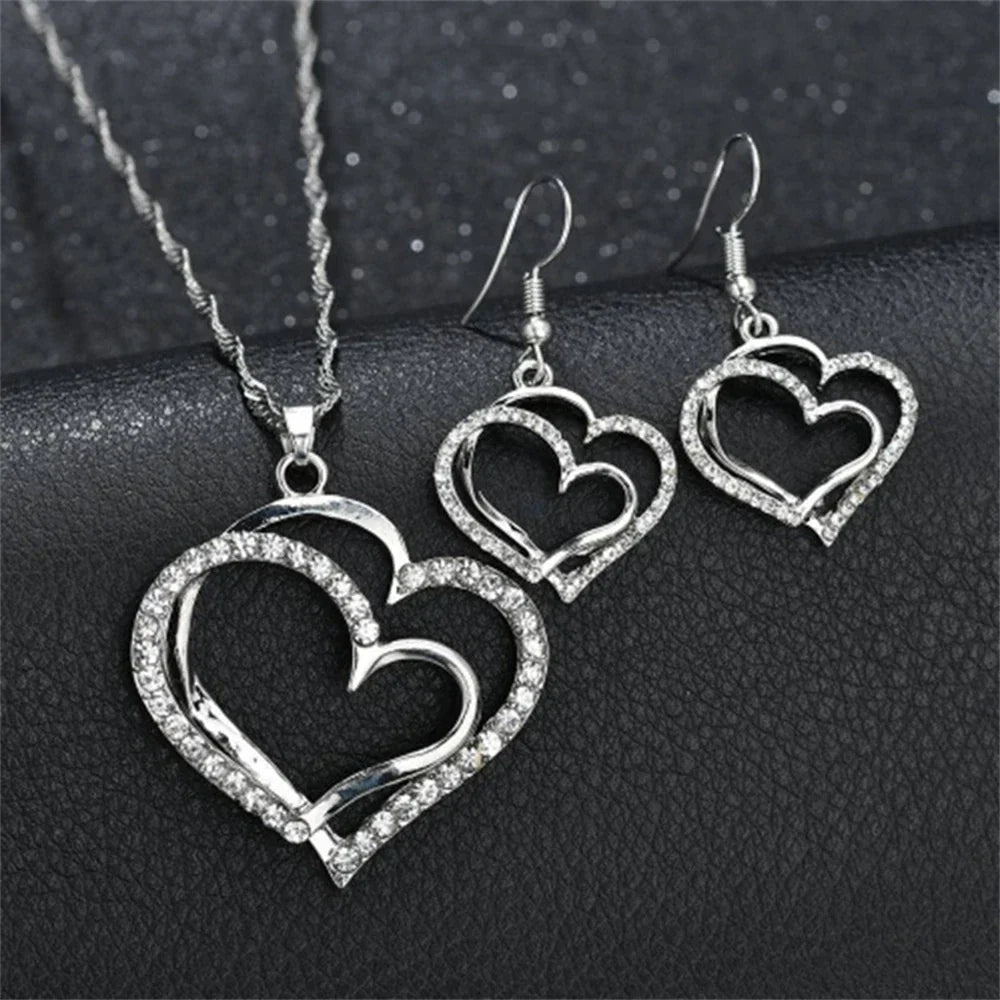 Double Heart Necklace Jewelry Set ππ