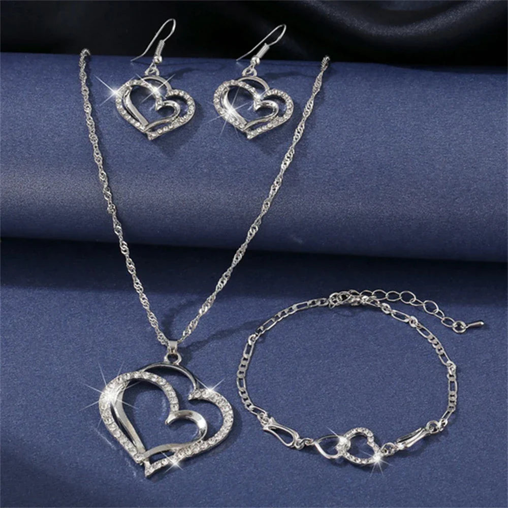 Double Heart Necklace Jewelry Set ππ