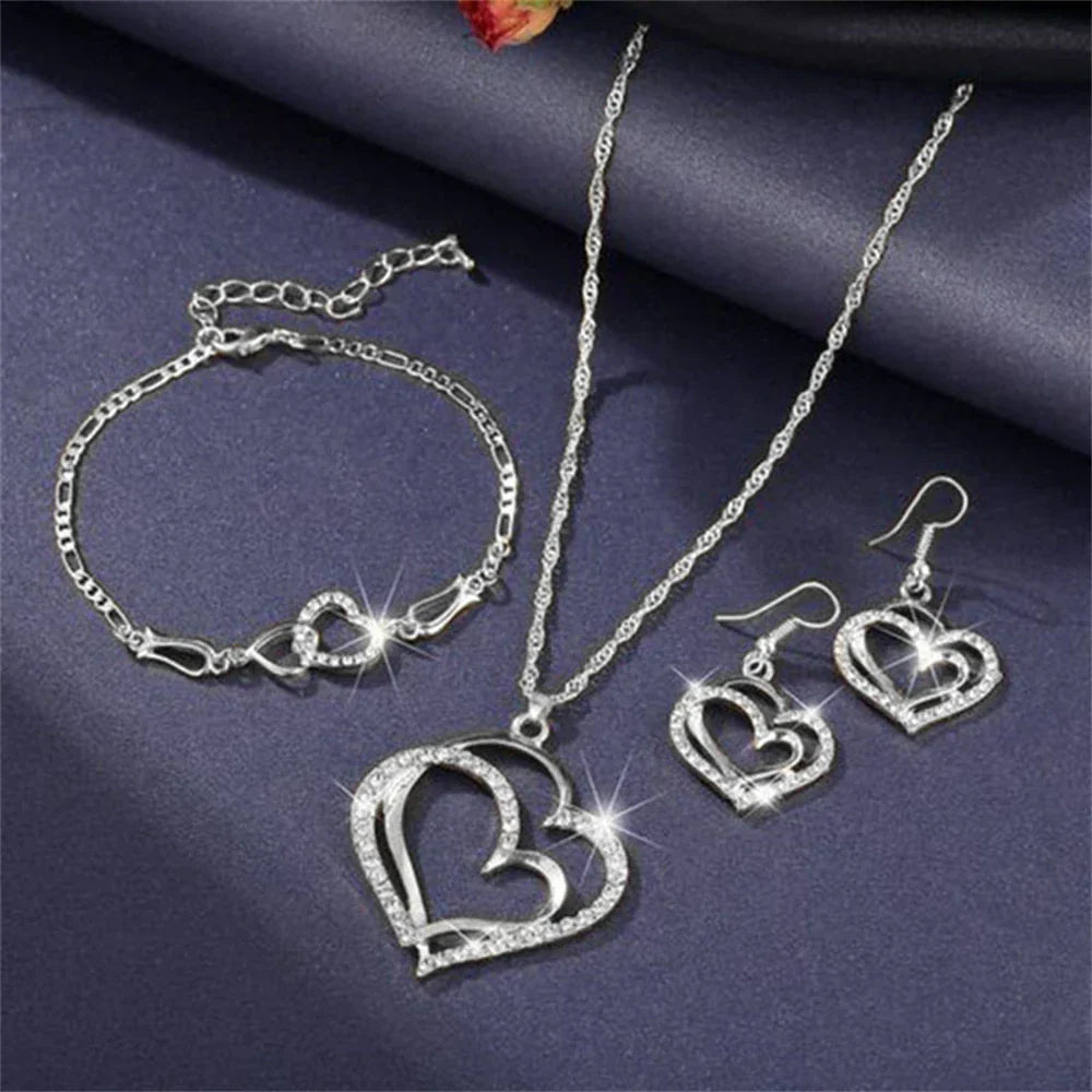 Double Heart Necklace Jewelry Set ππ