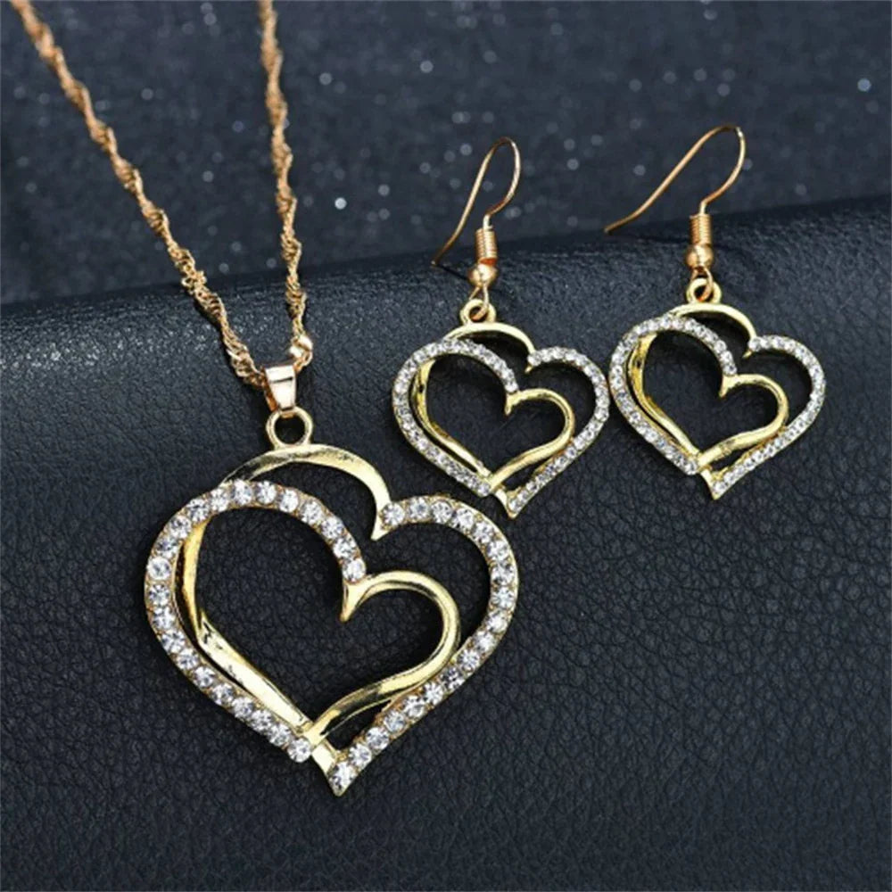 Double Heart Necklace Jewelry Set ππ