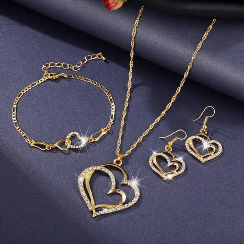 Double Heart Necklace Jewelry Set ππ