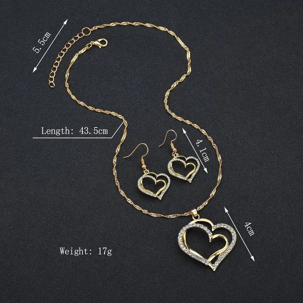 Double Heart Necklace Jewelry Set ππ