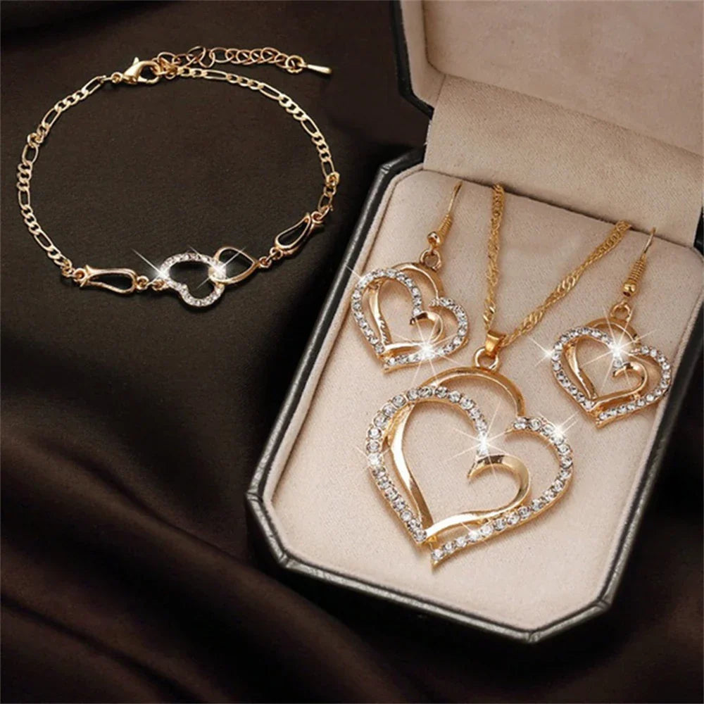 Double Heart Necklace Jewelry Set ππ